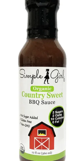 1 bottle - Simple Girl Organic Country Sweet Low Sugar, Low Carb BBQ Sauce