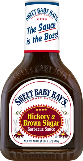 A bottle of Sweet Baby Ray's Hickory & Brown Sugar Barbecue Sauce.