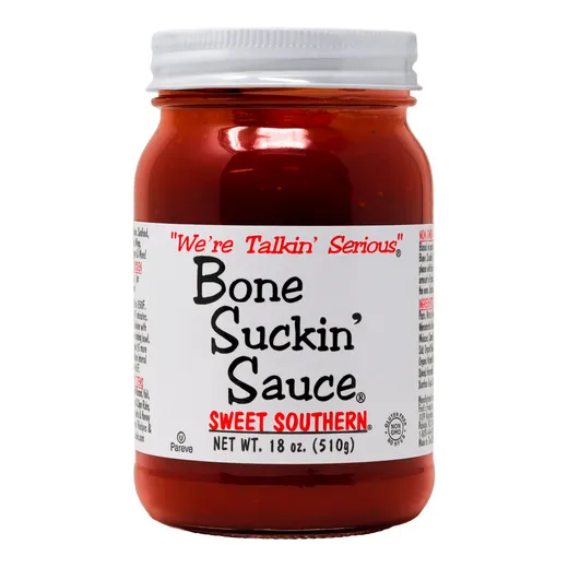 A jar of Bone Suckin' Sauce Sweet Southern style.