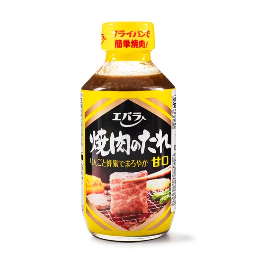 A bottle of Ebara barbecue sauce on a white background.