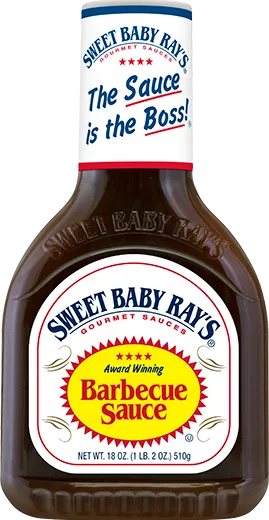 Front view of an 18 oz bottle of Sweet Baby Ray's barbecue sauce.
