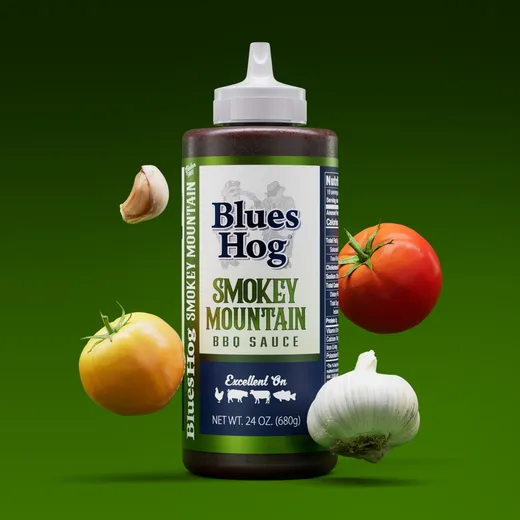 A standard product shot of the Blues Hog Smokey Mountain BBQ Sauce bottle.