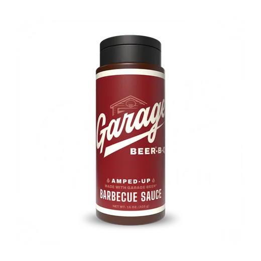 A clean shot of the Garage BBQ sauce bottle.