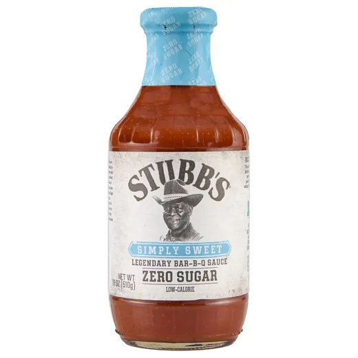 A bottle of Stubb's Simply Sweet zero sugar barbecue sauce.