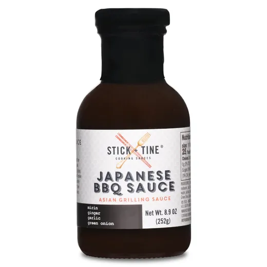 A front view of a bottle of Stick and Tine Japanese BBQ sauce.