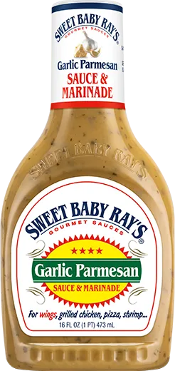 A bottle of Sweet Baby Ray's Garlic Parmesan sauce and marinade.