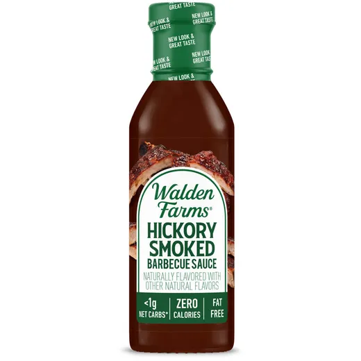 A front view of a Walden Farms Hickory Smoked Barbecue Sauce bottle.