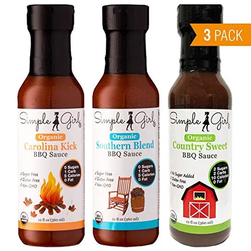 Simple Girl Organic BBQ Sauce Variety 3 Pack - Carolina Kick, Southern Blend, Country Sweet